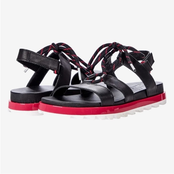 WORN ONCE Sorel “Roaming Lace” ladies sandals in Black/Punch Pink, size 6-1/2 - Picture 6 of 12